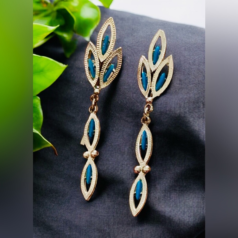 Turquoise Blue and Silver Leaf Earrings